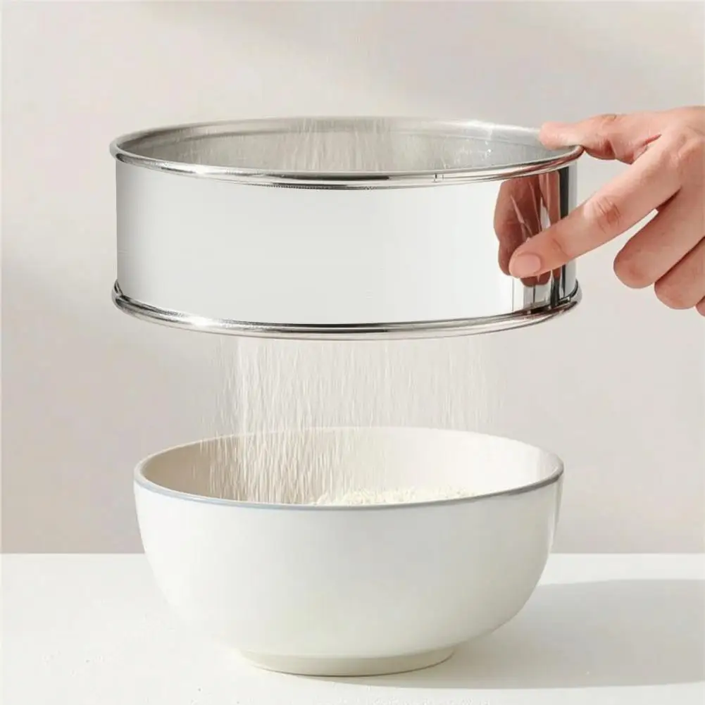 Hand Crank Rotating Flour Sifter 60 Mesh Stainless Steel Strainer with Hanging Loop for Baking Powder Sugar Kitchen Tool