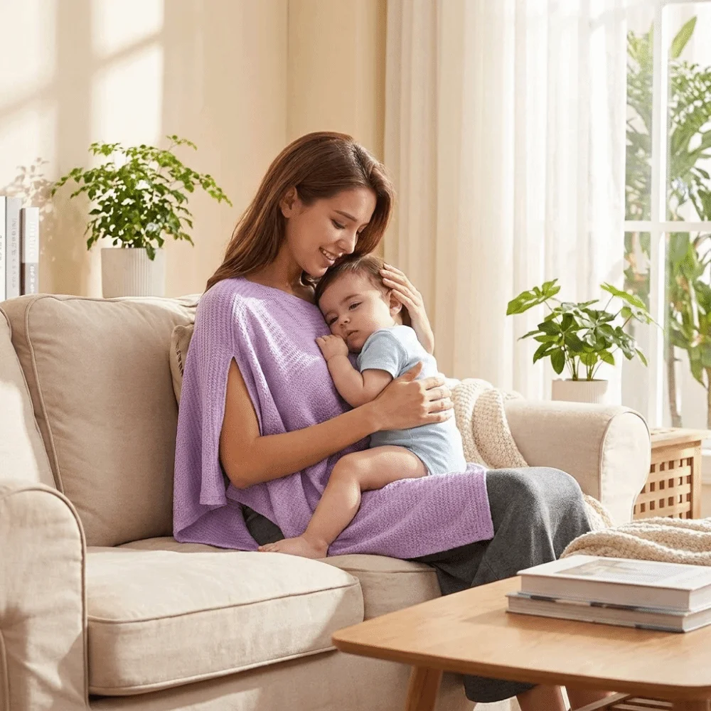 Soft Waffle Breastfeeding Nursing Cover Breathable Windproof Nursing Poncho Stretchy Multi-Use Feeding Scarf Outdoor