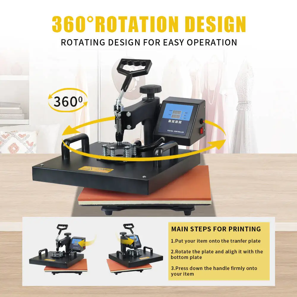 Cheap 38*38CM 5 in 1 Combo Heat press Machine Sublimation Printer 2D Heat Transfer Machine for Cap Mug Plate Tshirts CE Approved