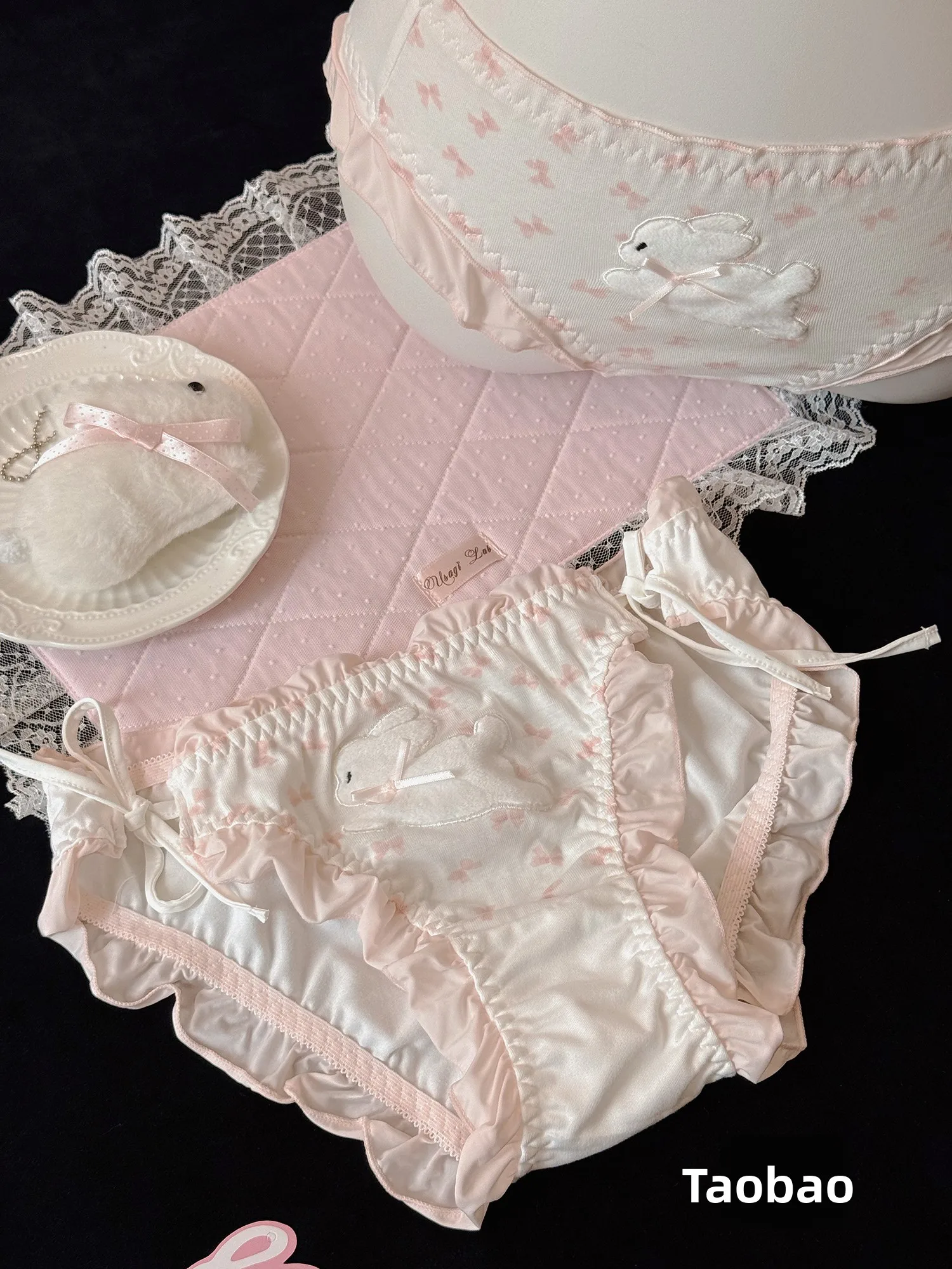 Cute Rabbit Fur  Panties Low Waist Soft Comfortable LoLita Style Unknotable Band Printed Design Nylon Fabric Daily Wear