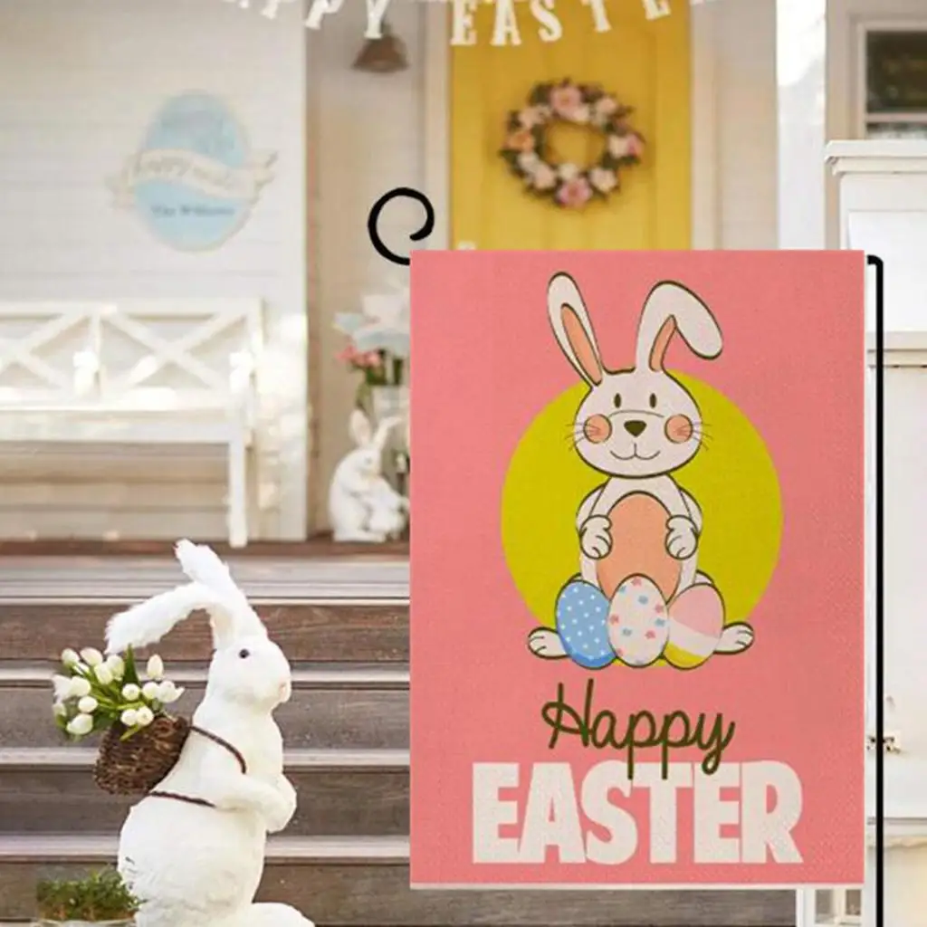 Easter Garden Flag Double Sided Rabbit 12x18 Inch Outdoor Hanging Decor for Patio Porch Front Door Spring
