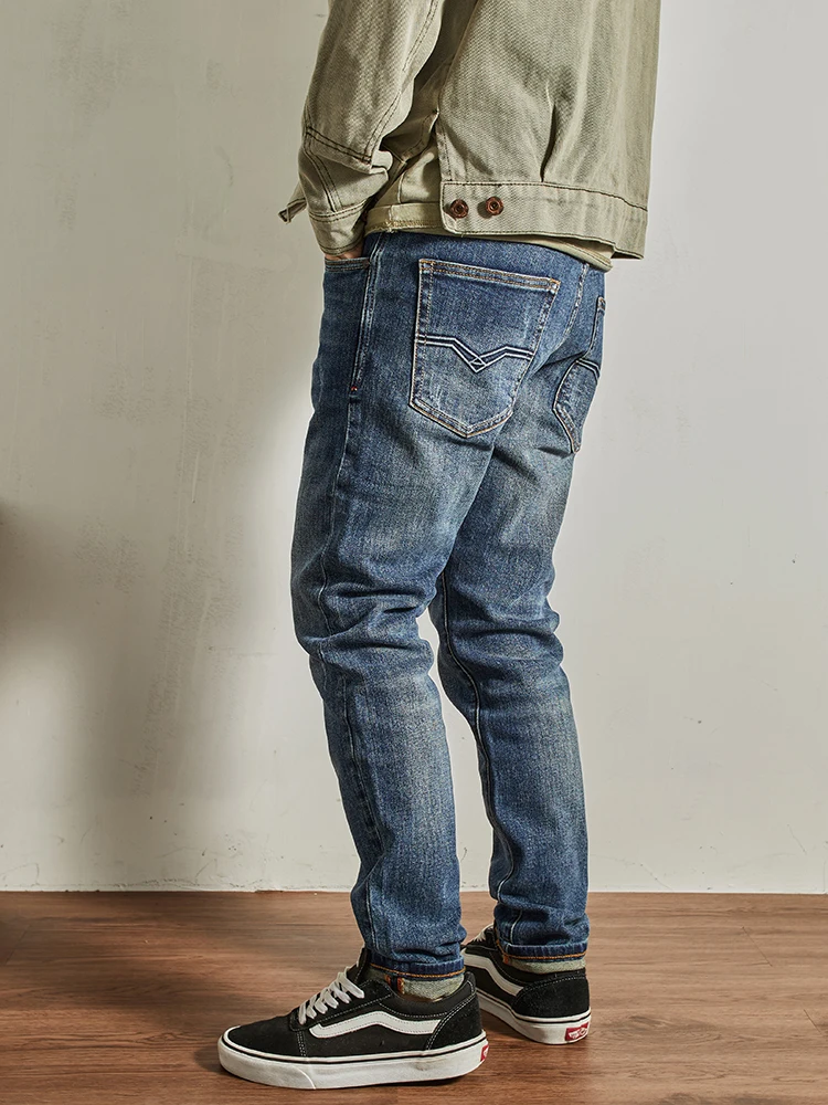 Джинсовые джинсы с завышенной талией, мужские узкие прямые повседневные брюки, рваные винтажные универсальные модные длинные брюки, городская весенняя коллекция