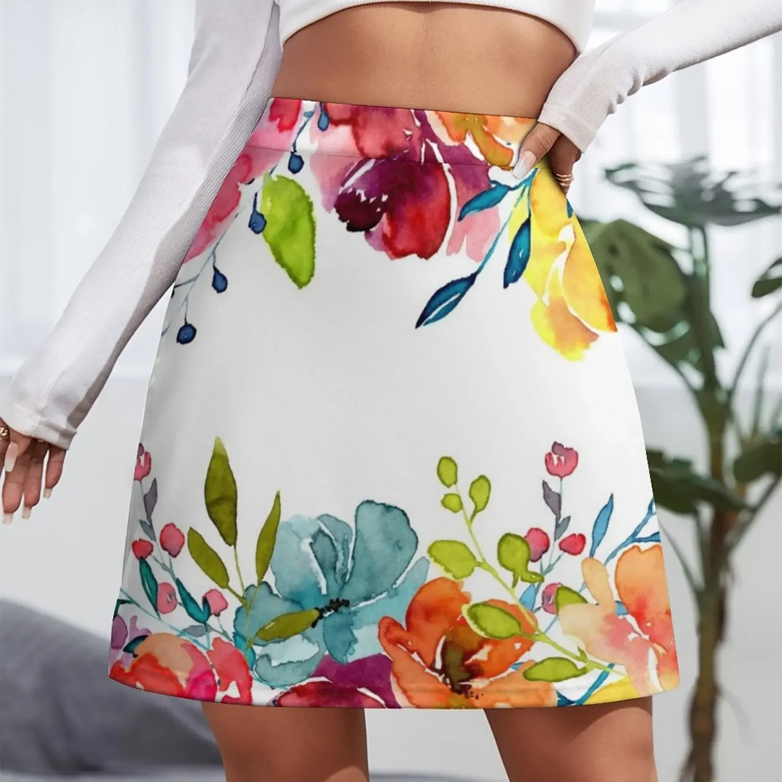 Bright Flowers Summer Watercolor Peonies Mini Skirt dress clothes for woman skirts for woman Mini Skirt