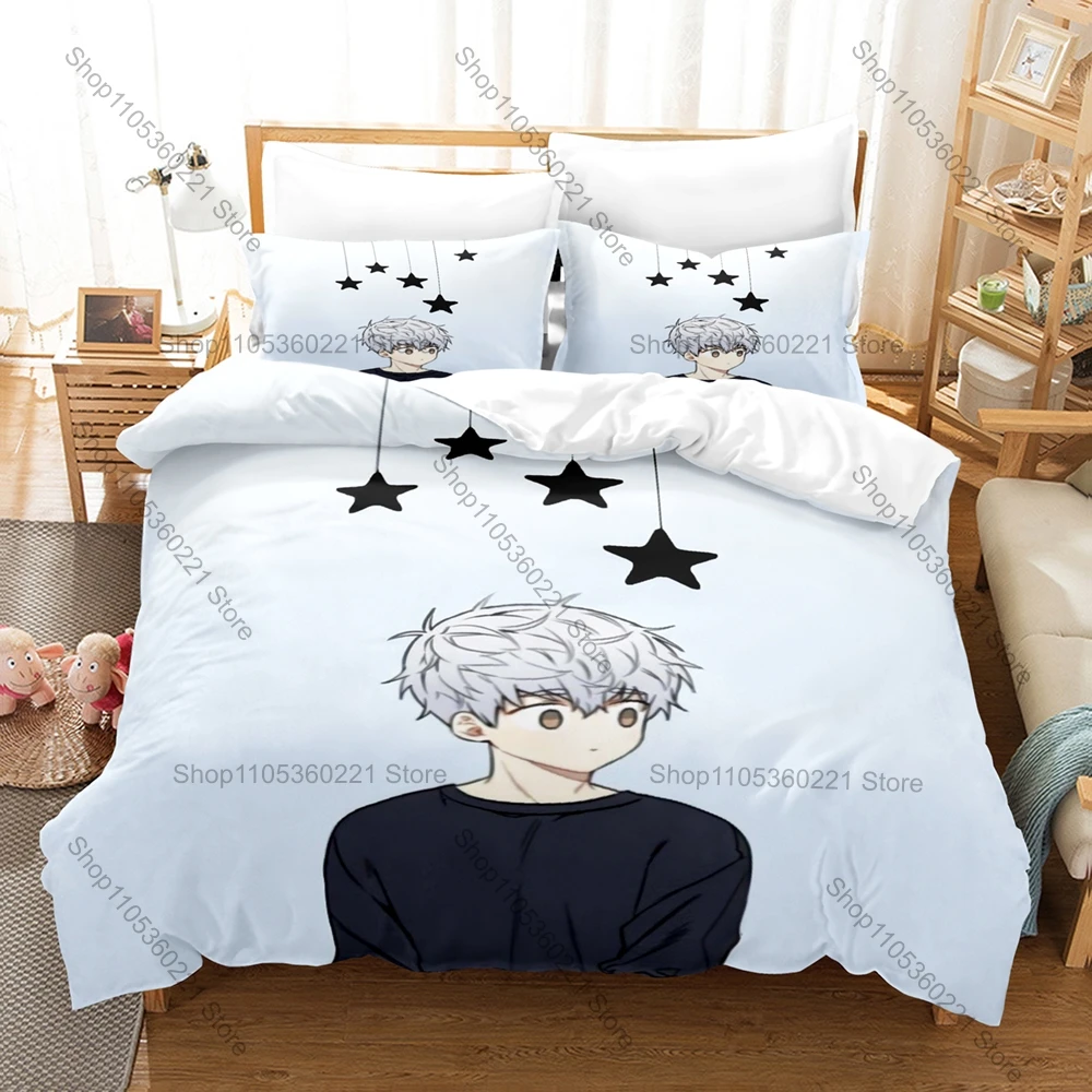 Cool 3PCS Cherry Blossoms After Winter Cartoon Character Duvet Cover Set Sakura Pattern Bedding Cover With 2 Pillowcases Teen Be