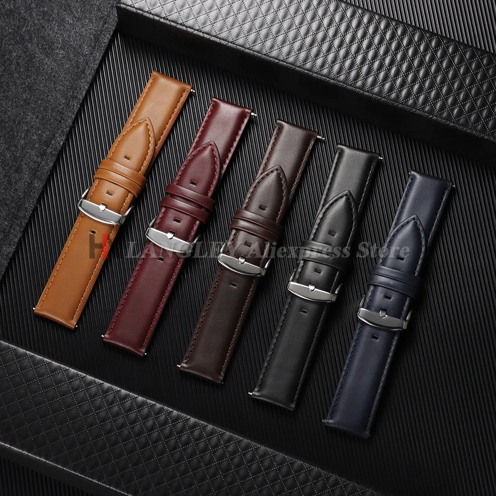 Quick Release Genuine Cowhide Leather Watchband Strap 18mm 20mm 22mm for DW for Omega Black Brown Red Pin Buckle Watch Accessory
