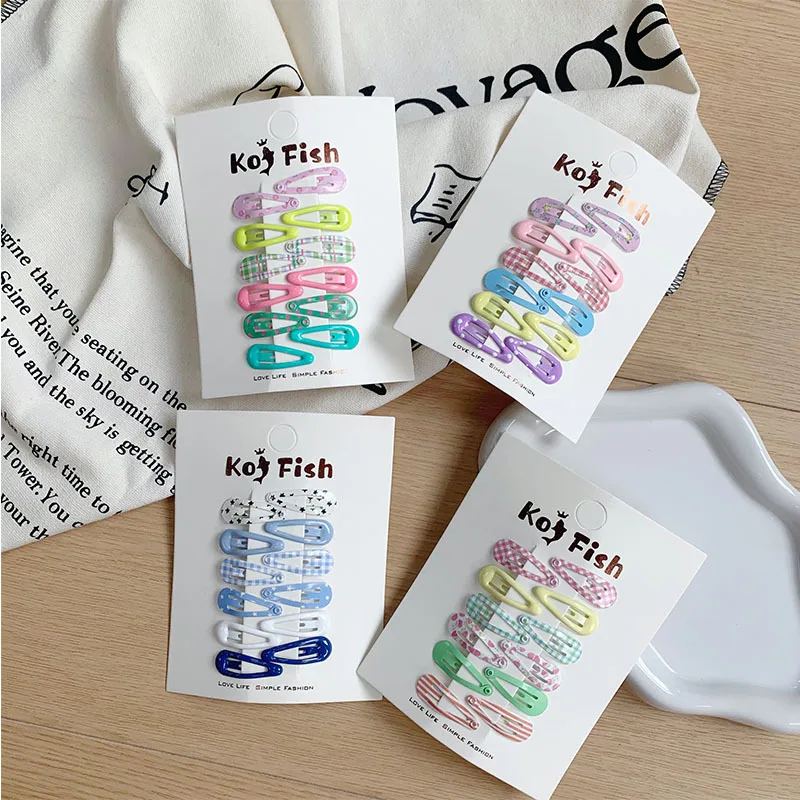 Sweet Colorful Printed Waterdrop BB Clips New Arrival Floral Plaid Pattern Side Hair Clips Set for Girls Daily Hair Accessories