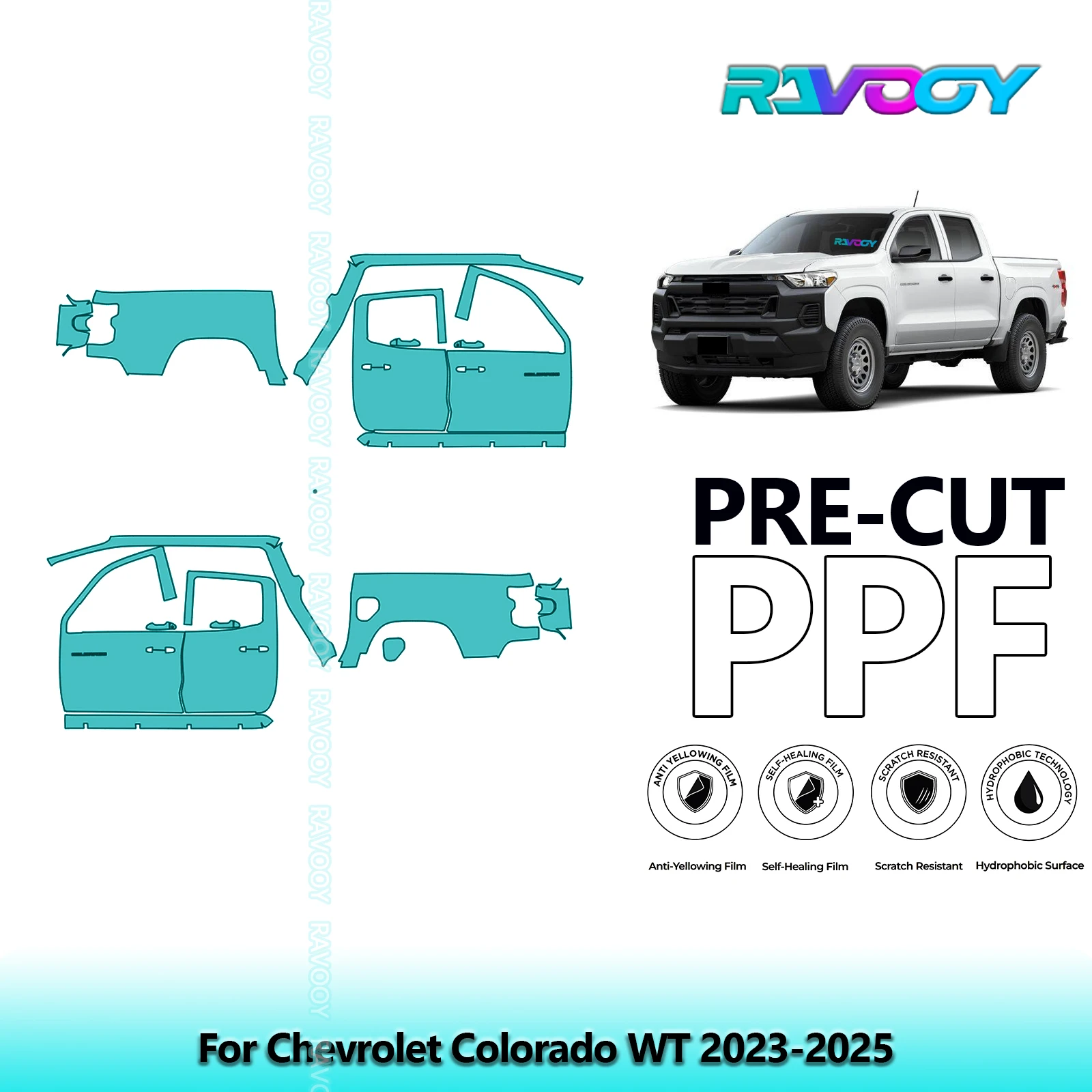

For Chevrolet Colorado WT 2023-2025 8.5mil Clear Matte Pre-Cut PPF Door & A/B Pillar Kit TPU Paint Protection Film Set