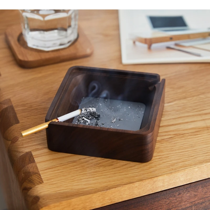 Walnut Wood Ashtray Square Cigar Ash Tray Smoking Accessories Simple Home Desktop Storage Container