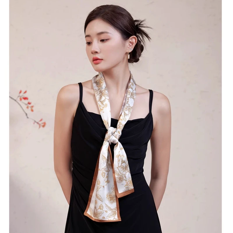 

Hair Accessories Women's Silk Geometric Pattern Matching Printing Double-Layer Scarf Small Long Hair Band Four Seasons Universal