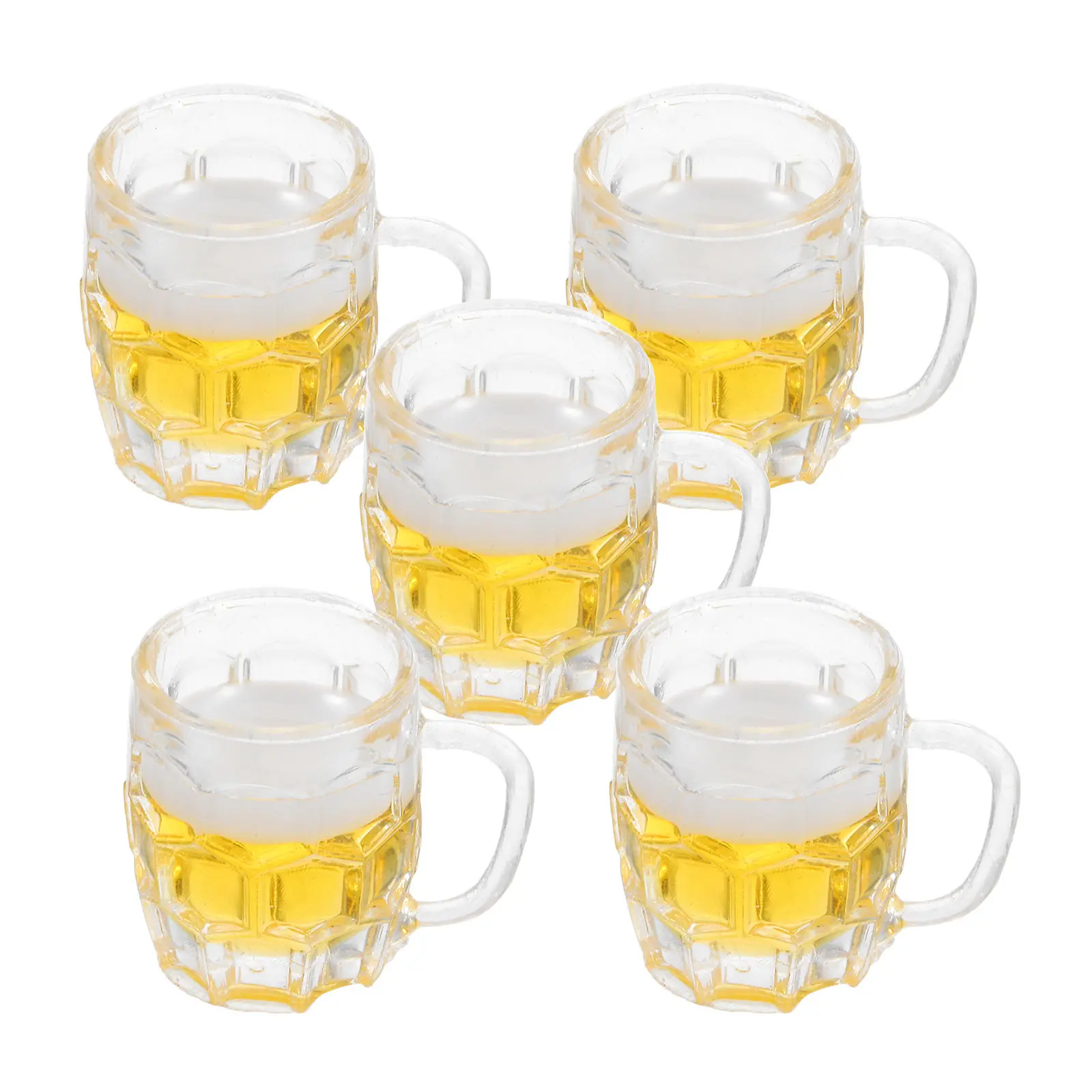 5Pcs Miniature Beer Glasses Clear Resin Small Beer Cups for Dollhouse Party Landscape Accessories Mini Barware