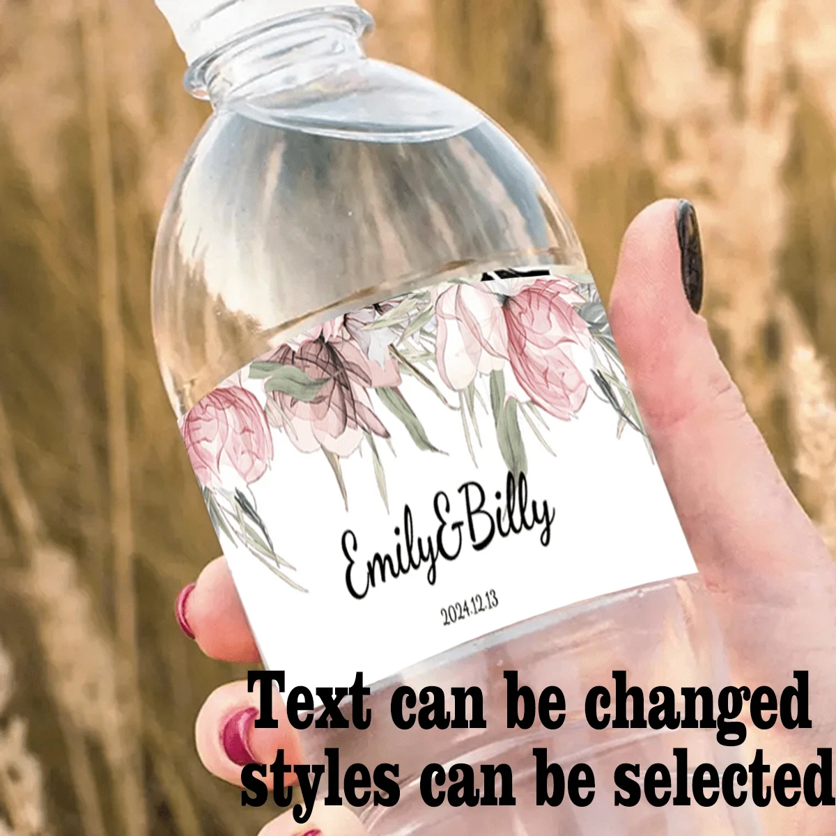 

20pcs Waterproof Custom Flower Bottle Labels Wedding Engagement One Year Banquet New Year Eve Party Decoration Bride