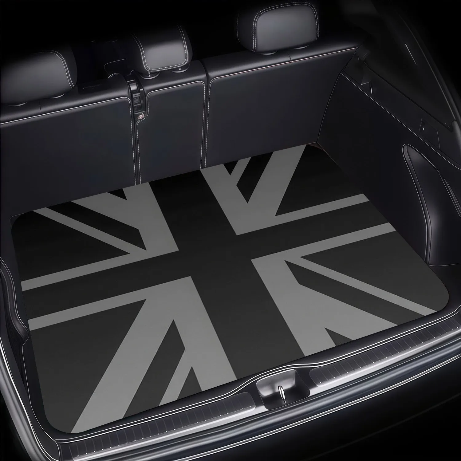 1pc Car Trunk Mat, Minimalist Grayscale Union Jack Design, Material, Durable & Stylish, Suitable For Car Interior Decoration, Pe