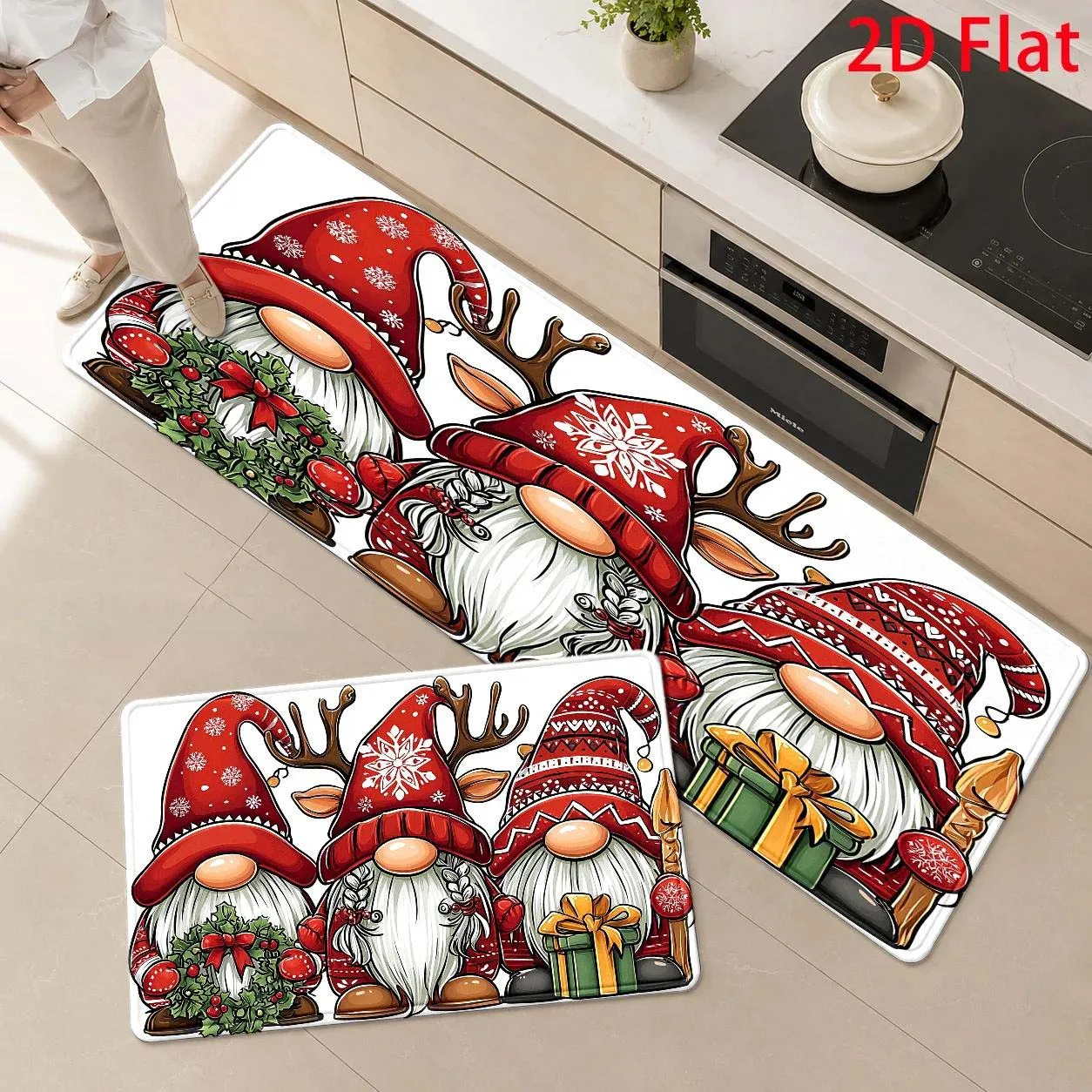 Kitchen Carpet Runner 1 2 3 Pcs Set Christmas Gnome Antlers Wreath Gift Holiday Bedside Laundry Room Floor Bathroom Mat