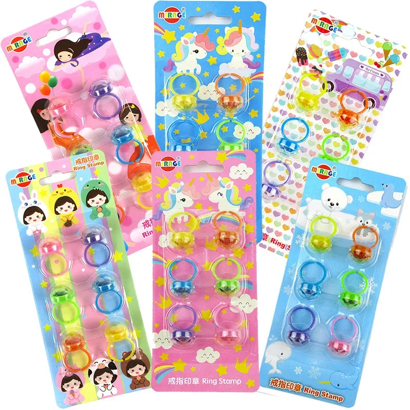 HOT SALE 6pcs Self Inking Sealing Girl Favors Diamond Rings Ink Pad Cartoon Ring Stamps Funny Toy Reward Children