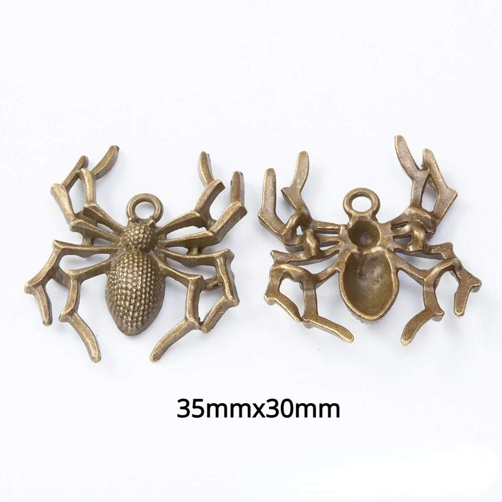 WZNB 20Pcs 35x30mm Spider Charms Halloween Antique Bronze Alloy Pendant for Jewelry Making Diy Necklace Supplies Accessories