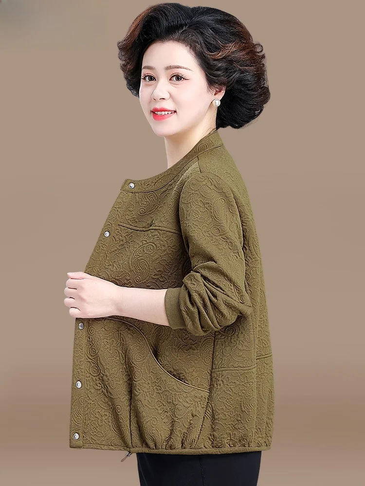 

Spring Faion ort Jaet Casual Sle Women's Coat Middle-Aged And ly Clothing Korean Sle round Ne Single Button