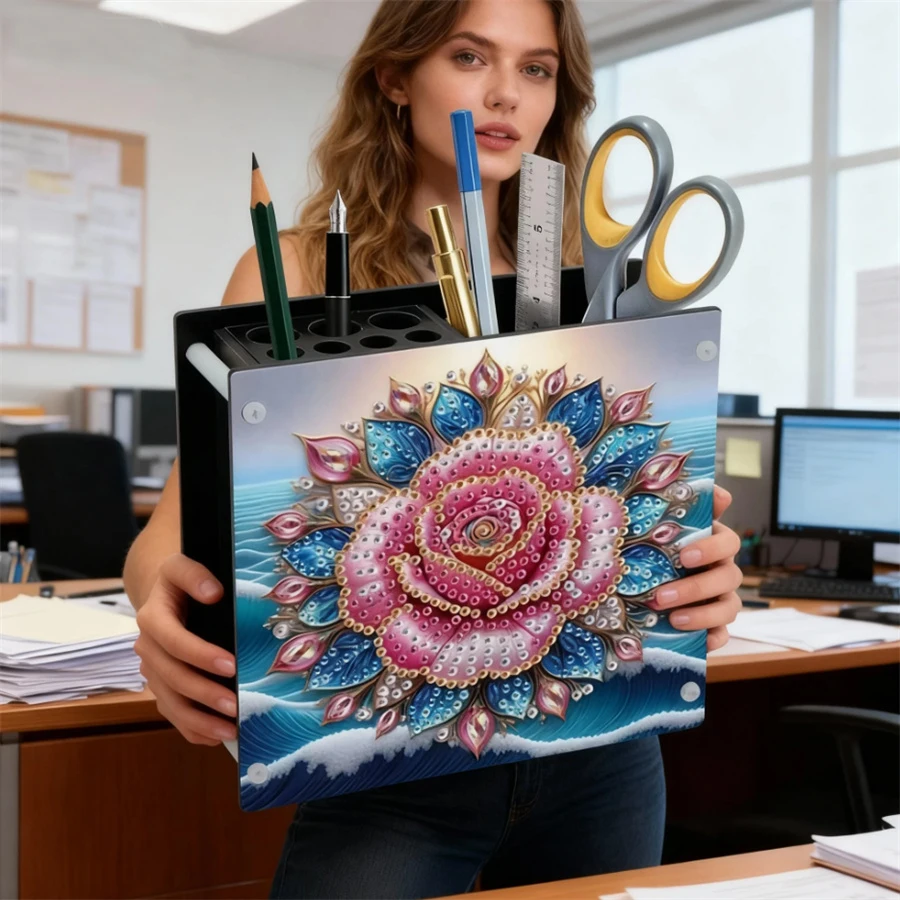 

Acrylic Special Shape DIY Diamond Painting Pencil Holder Diamond Art Pen Holder Kit Rhinestones Pencil Organizer for Art Crafts