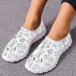 INSTANTARTS Ladies White Cartoon denti stampa estate scarpe in rete traspirante Casual comodi mocassini Medical Zapatos Planos