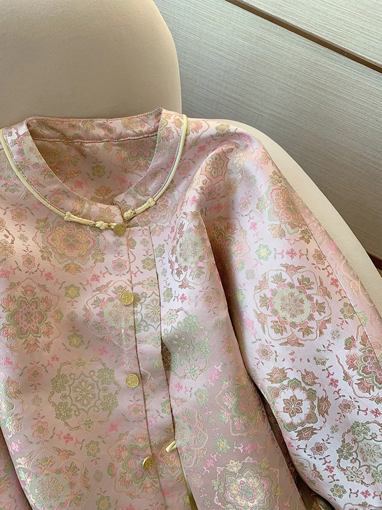 

Новый китайский сладкий розовый лоскутный топ на пуговицах с воротником-стойкой, джет, свободный мужской модный осенний топ, верхняя одежда Quali