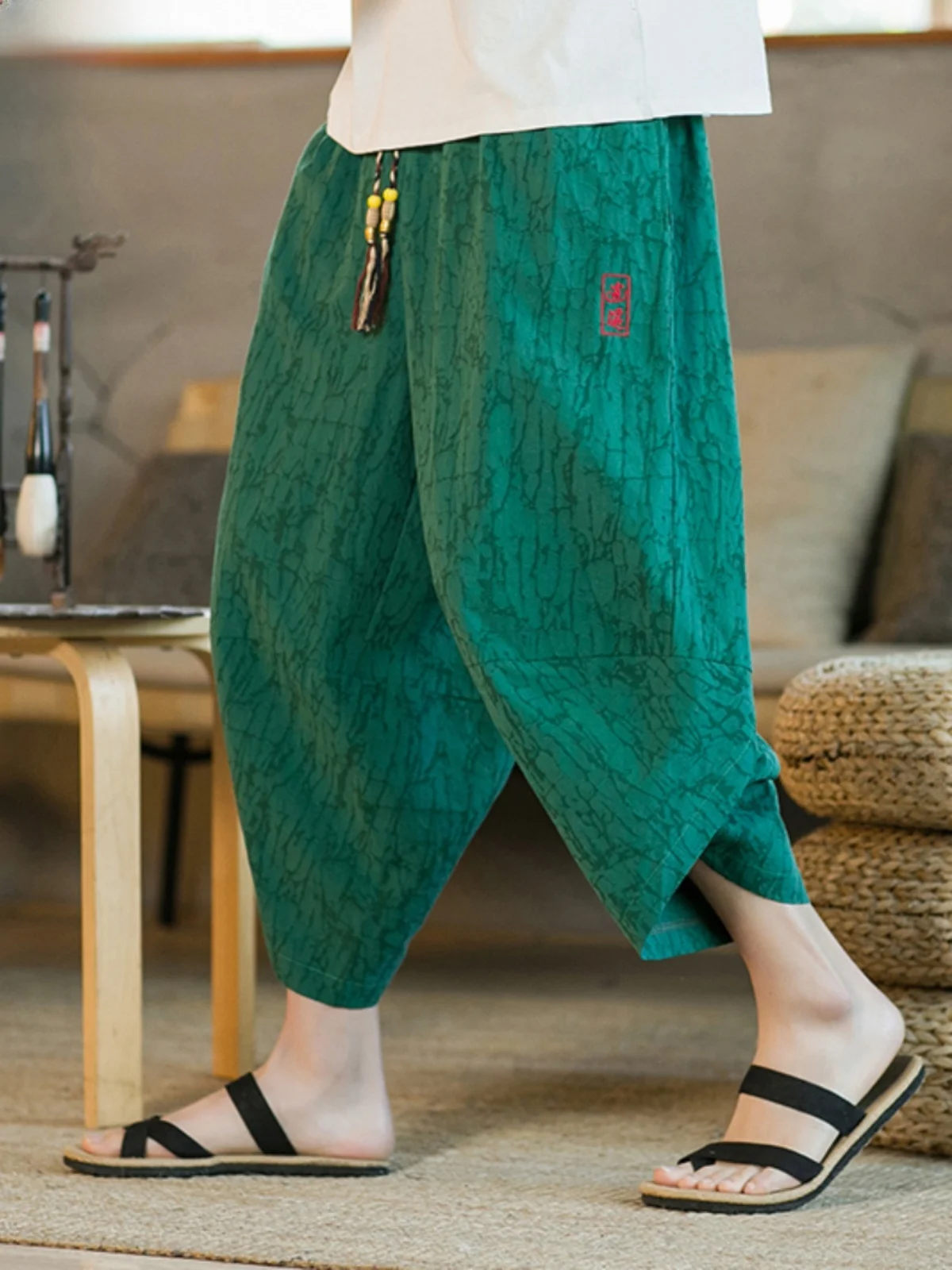 

Casual Cotton Linen Seven-Foot Men's Loose Wide-Leg Carrot Pants Extra Size Harem Pants Youthful Vitali Sle Summer Wear