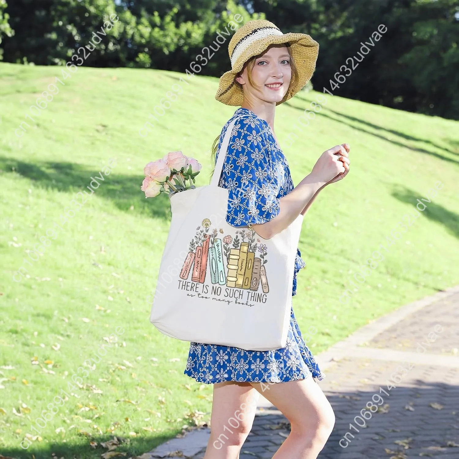 LEADO Cute Canvas Tote Bag with Pockets, Book Lovers Gifts - Christmas, Thanksgiving, Birthday Gifts for Book Lovers Women - Rea