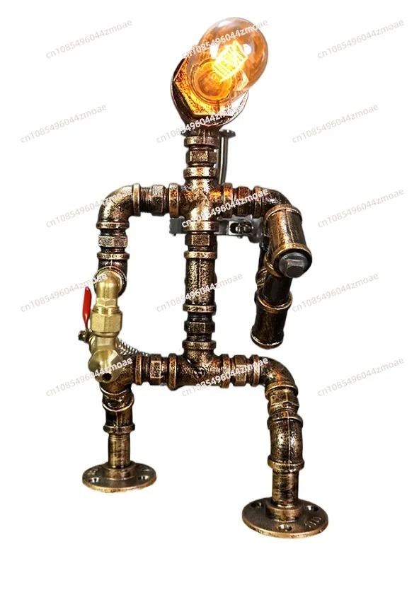 Water pipe robot, industrial style, vintage table lamp, coffee shop, restaurant, bar table, decoration, wine rack  wine  copper