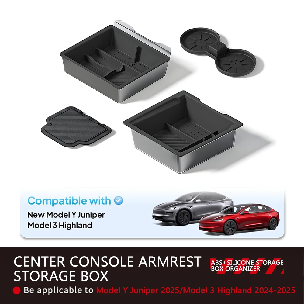 

Center Console Storage Box For Tesla Model 3 Highland 2024 2025 Model Y Juniper 2025 ABS Armrest Organizer Interior Accessories
