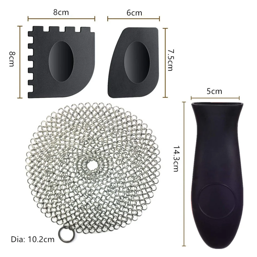 Cookware Cleaning Tool Stainless Steel Pot Scrubber Strong Bristles For Tough Stains Comfortable Secure Grip Design