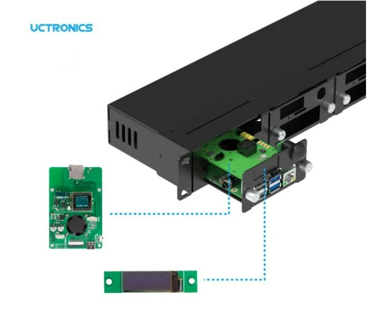 Gabinete completo de montagem em rack UCTRONICS Raspberry Pi versão 2.0 com funcionalidade PoE,