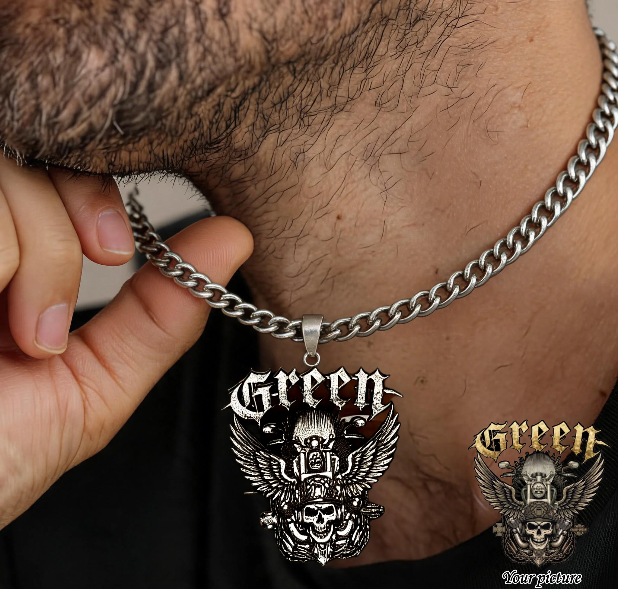 Custom Biker Necklace Personalized Gothic Pendant Stainless Steel Cuban Chain  Customized Motorcycle Jewelry Gift for Men