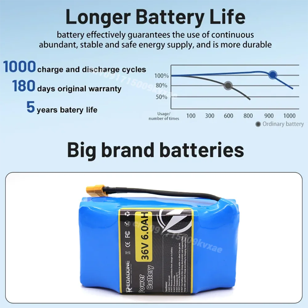 حزمة بطارية ليثيوم أيون 36 فولت 6 أمبير في الساعة 10S2P لسكوتر كهربائي هوفر بورد متين وعمر طويل وقابل لإعادة الشحن