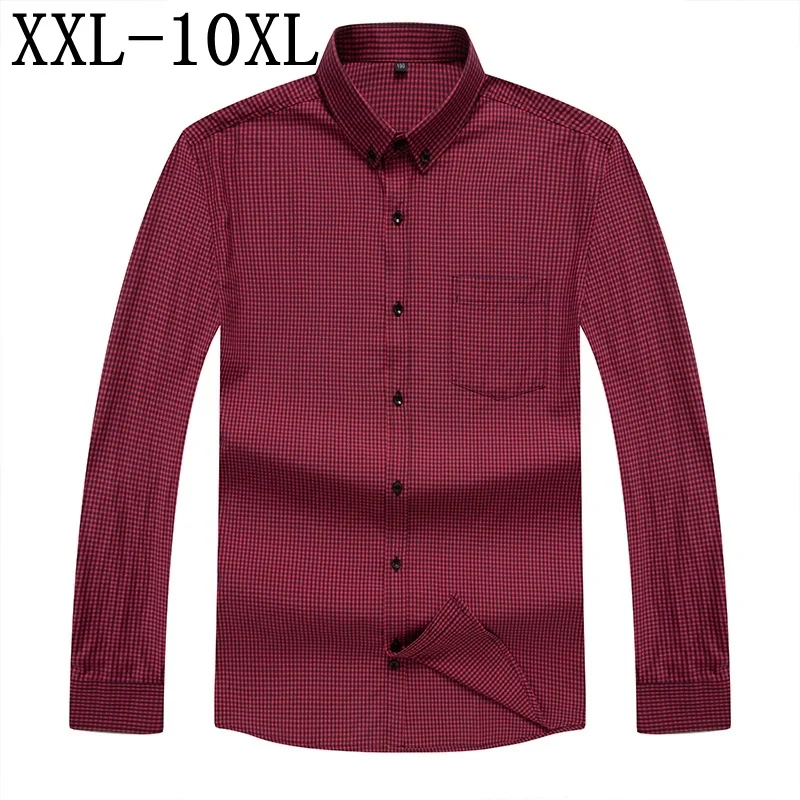 

10XL 8XL 7XL New Business Oversized Shirt Men Long Sleeve Plaid Loose Social Dress Shirts Brand Clothes Casual camisa masculina