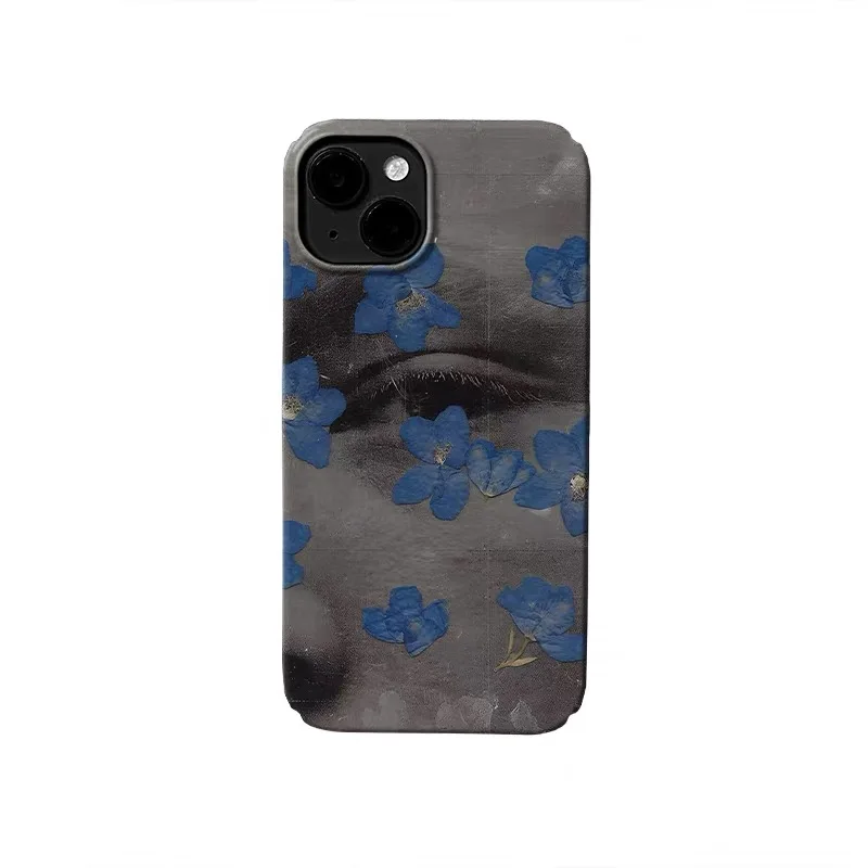 

Ins Korean Blue Petals Black Eyes Case for IPHONE 17 16 ProMax 15 14 Plus 13 12 MINI 11 PRO 16Plus XR XS MAX Acrylic Phone Cover