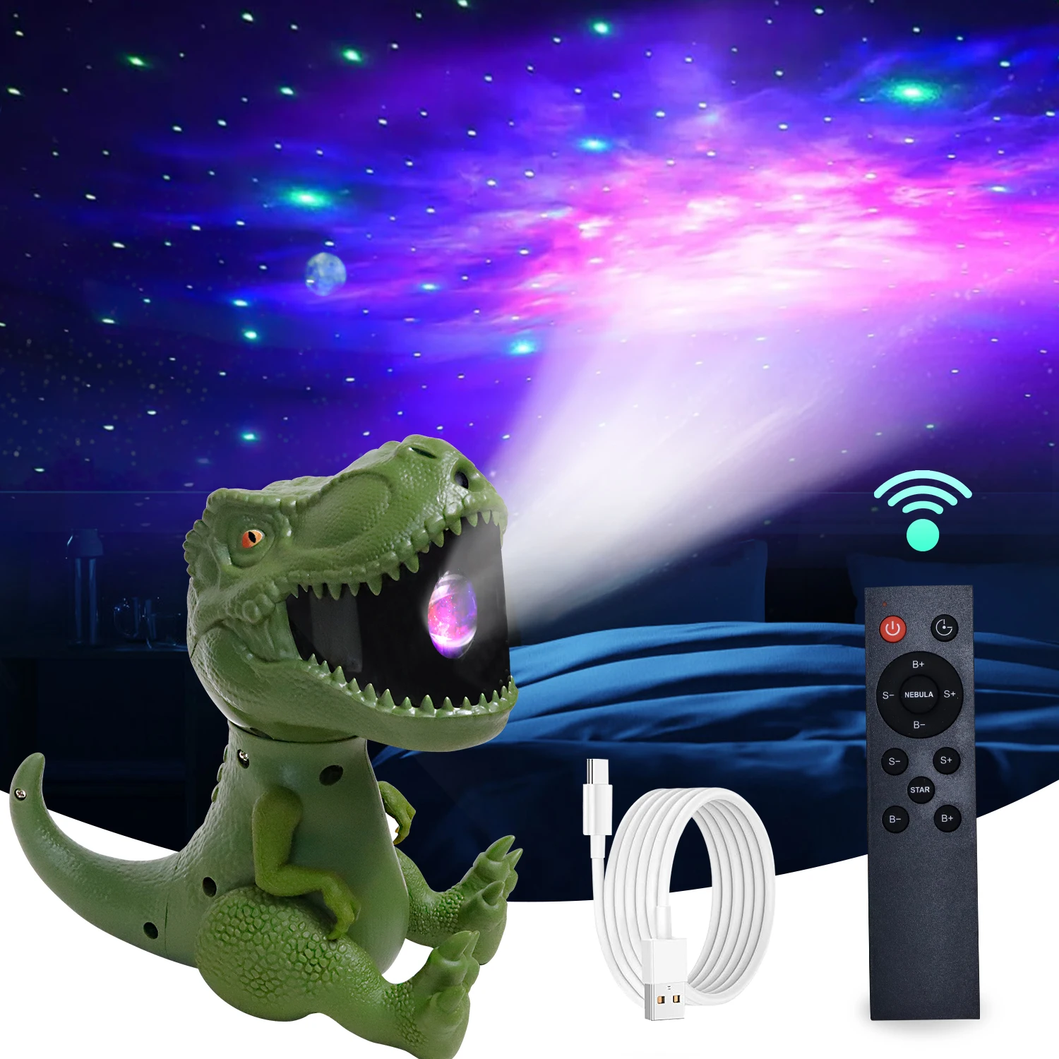 

Cross-border new dinosaur starlight lamp full sky star laser atmosphere projection lamp T-rex night lamp remote control LED ligh