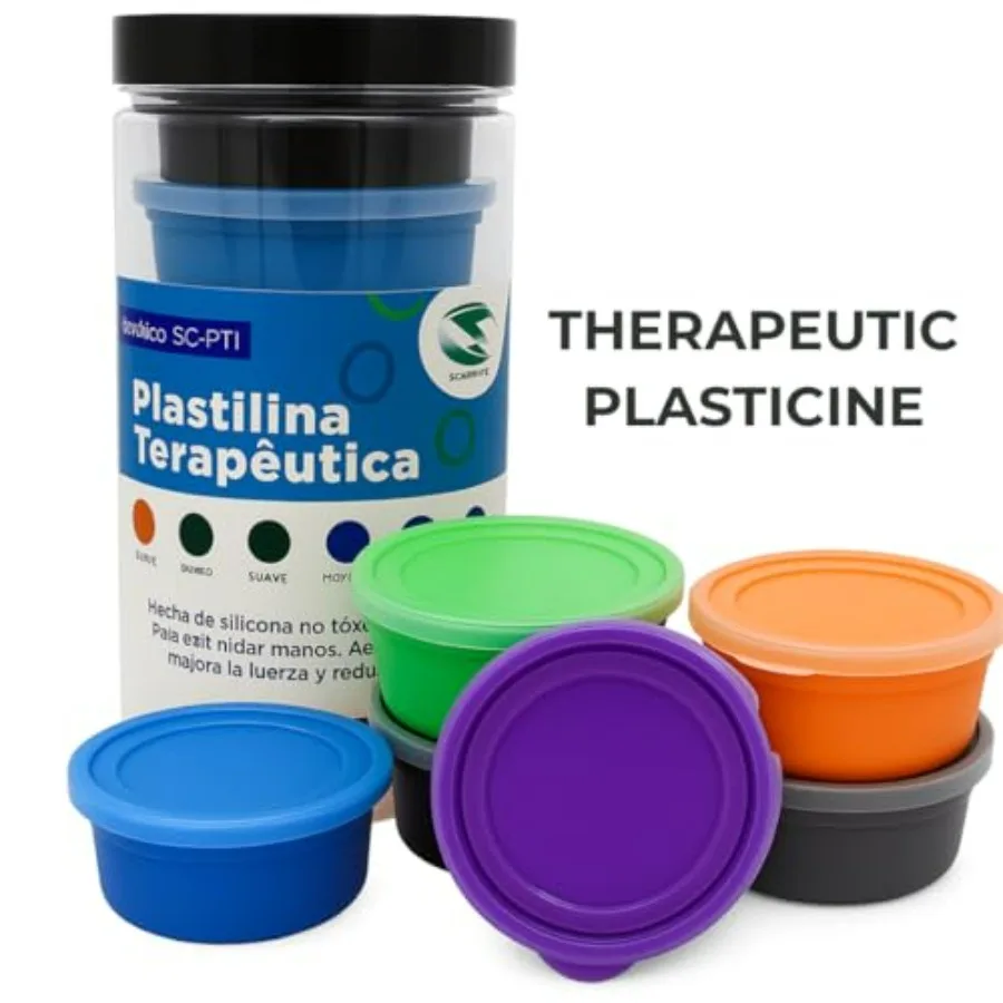 Conjunto de massa terapêutica para exercícios de mãos, 6 níveis de resistência, silicone não tóxico para terapia de mãos, alívio do estresse