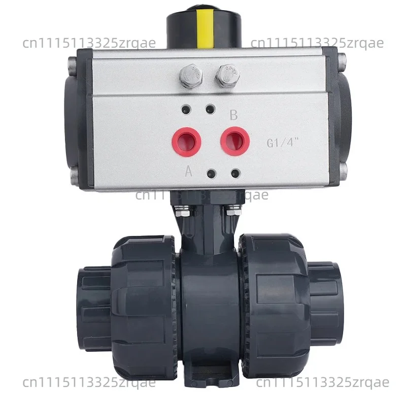 UPVC pneumatic ball valve UQ621F-16S double oil joint PVC plastic chemical valve, acid and alkali corrosion resistance