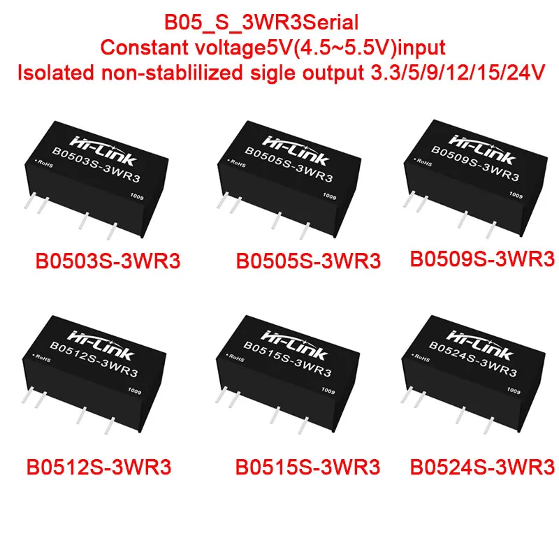 Módulo de fuente de alimentación DC-DC, 5 uds./1 ud., 4,5 ~ 5,5 V, Hi-Link, 3W, 3,3 V/5 V/9 V/12 V/15 V/24 V, B0503S-3WR3, B0505S-3WR3, B0512S-3WR3, B0524S-3WR3
