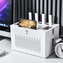 Double-layer Wifi Router Storage Box Desktop Socket Wire Organizer Box TV Set Top Rack Power Strip Hidden Finishing Box