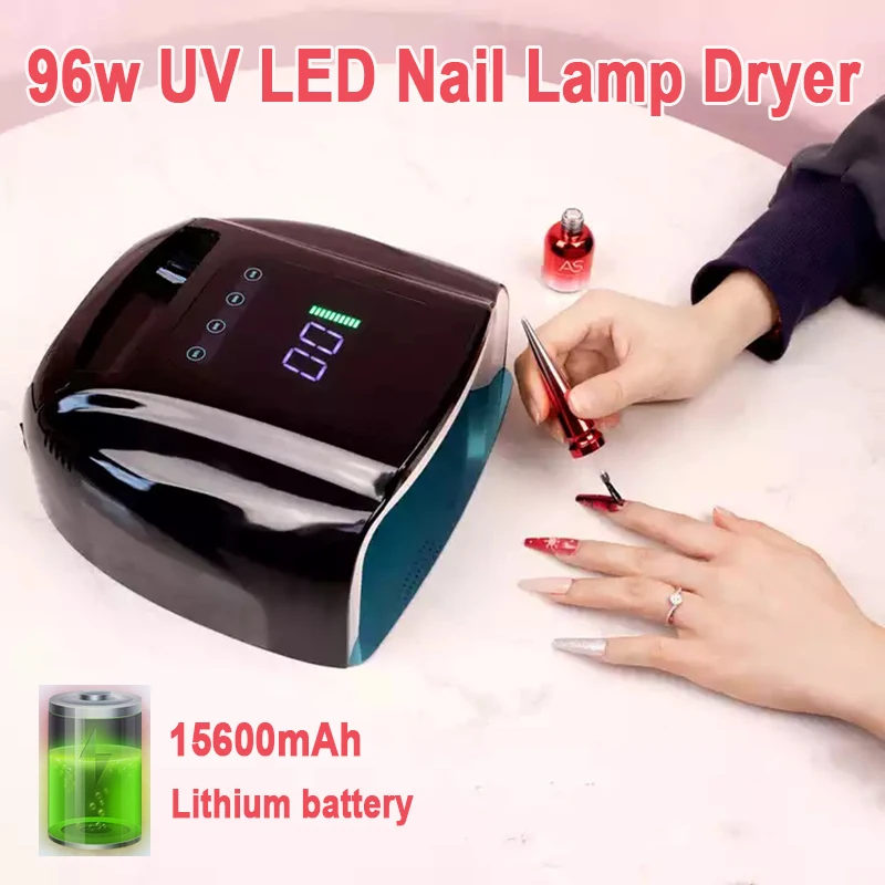 96W Wireless Led Nail Lamp UV Rechargeable 15600mAH Professional Gel Nail Dryer Nail Polish Curling Lamp for All Gel Nail Polish