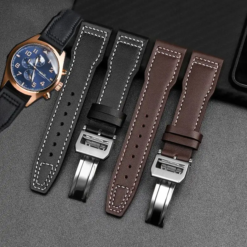 For IWC Spitfire Pilot Little Prince Mark 18 Watchband cowhide Leather Bracelet 20mm 21mm Watch Strap Man‘s Brown Black Blue