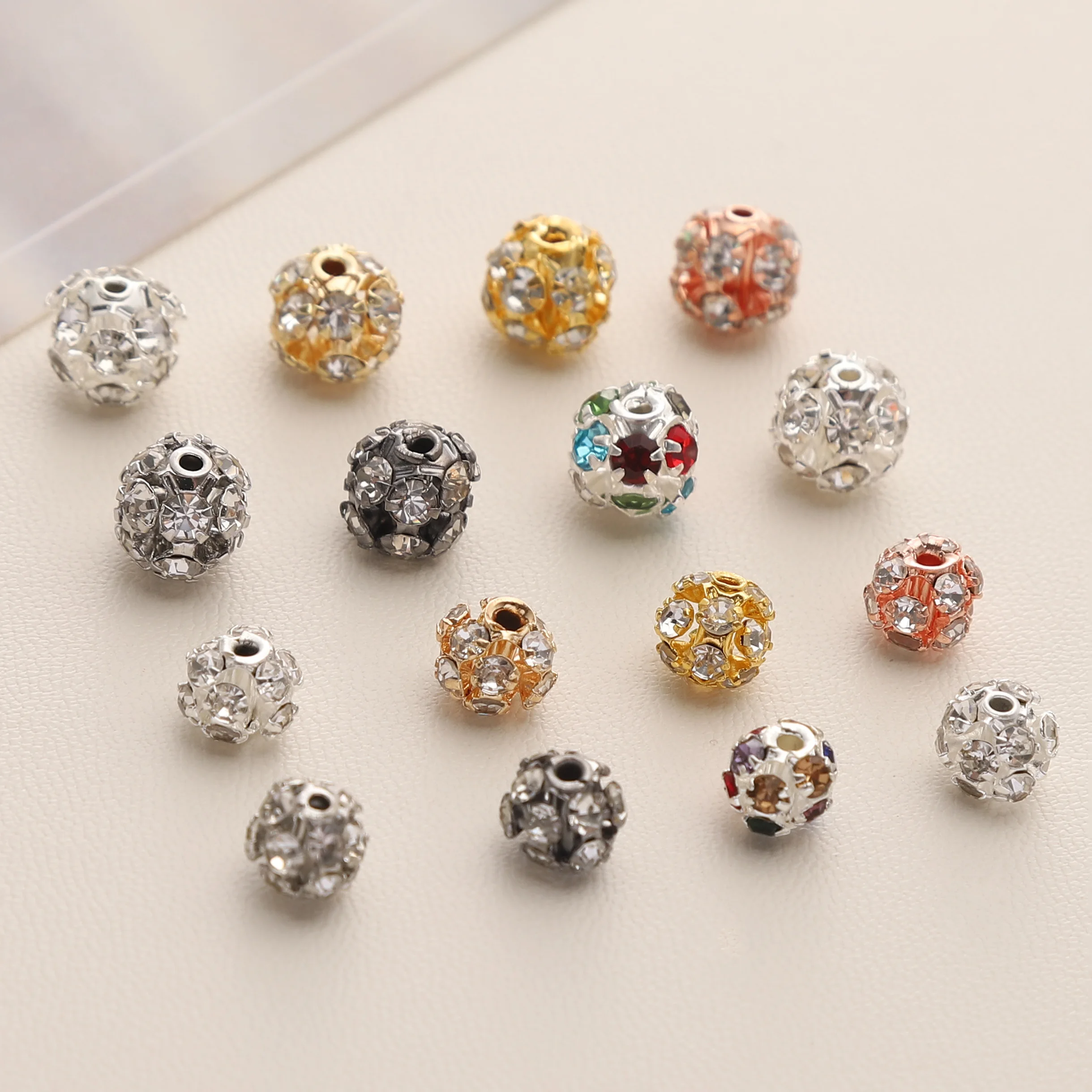 10pcs 6mm Copper Rhinestone Loose Beads 1mm Hole Multiple Colors DIY Bracelets Necklaces Handmade Craft Accessories Making
