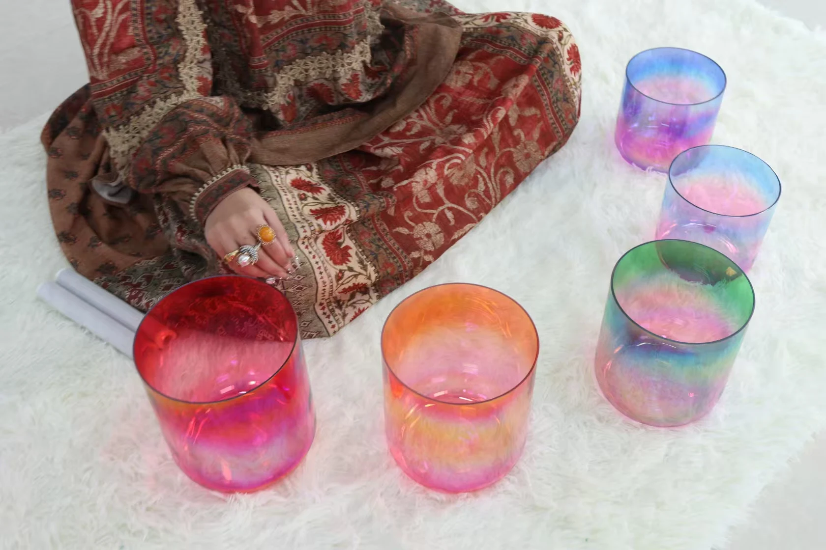 5-7 inch color alchemy clear crystal phono set of 5 pieces for sound therapy