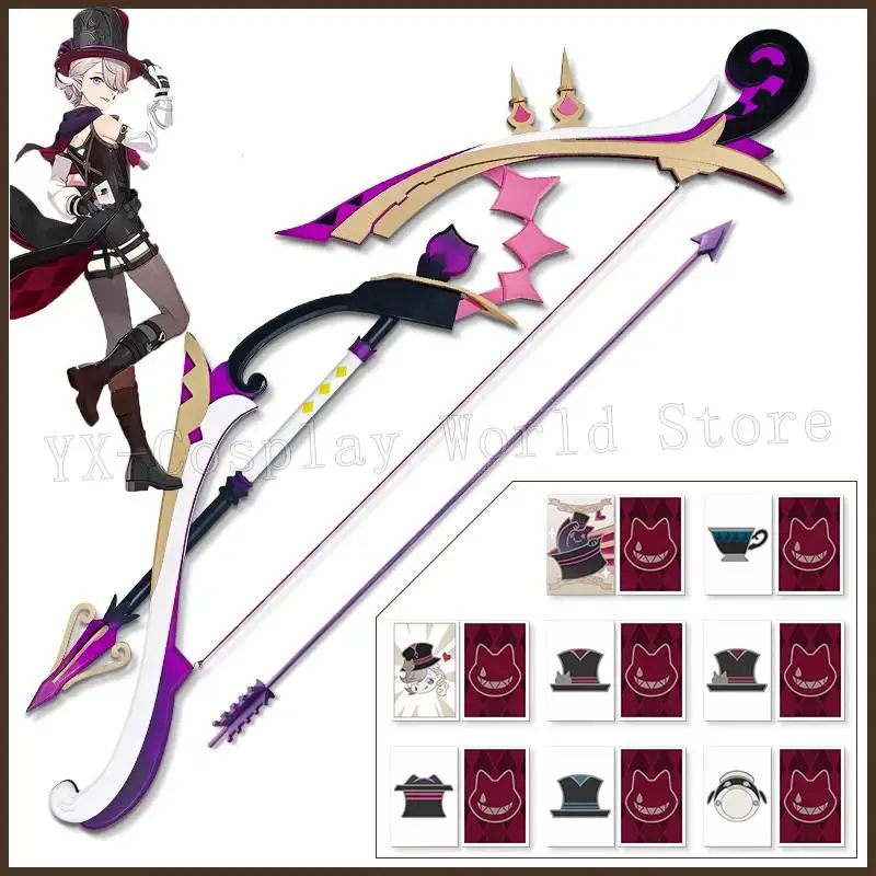 

Genshin Impact Lyney Cosplay 100CM The First Great Magic Bow and Arrow Cosplay Wooden Longbow Animation Props Accessories