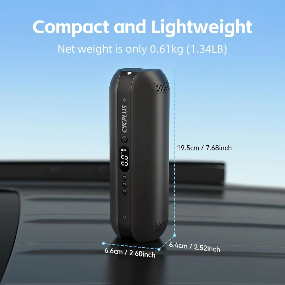 CYCPLUS منفاخ الإطارات ضاغط هواء محمول - مضخة هواء لاسلكية 150 رطل لكل بوصة مربعة مع مقياس ضغط الإطارات الرقمي، شاشة LCD دقيقة #6