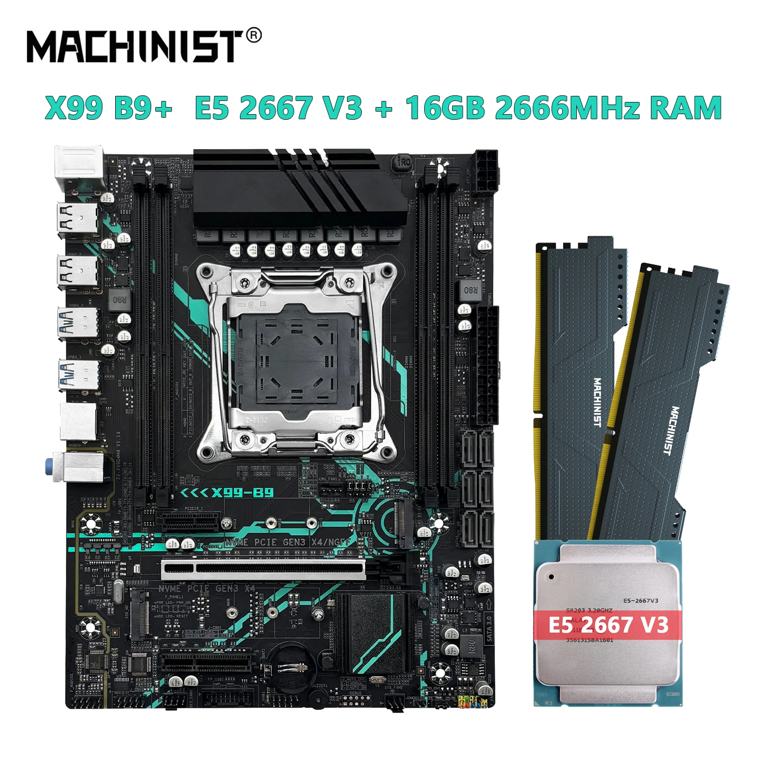 

MACHINIST X99 B9 Motherboard Set kit With Intel Xeon E5 2667 V3 LGA 2011-3 CPU + DDR4 16GB 2666MHz RAM nvme m.2 usb3.0