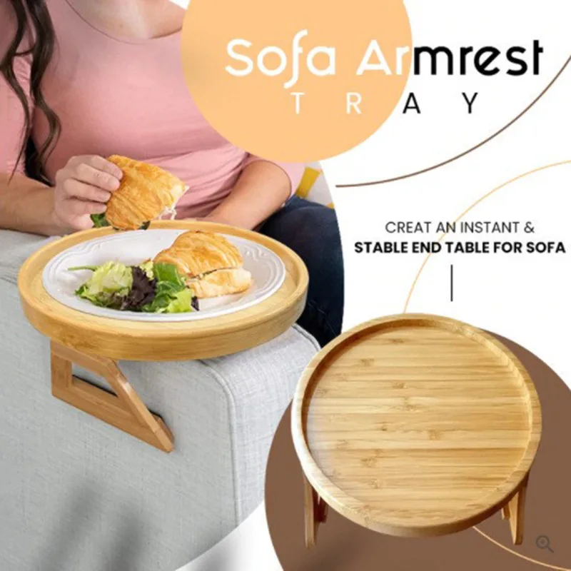 Home Furnishings Small Furniture, Cozy Sofa, Armrest Tray, Wooden Sofa, Foldable Disc