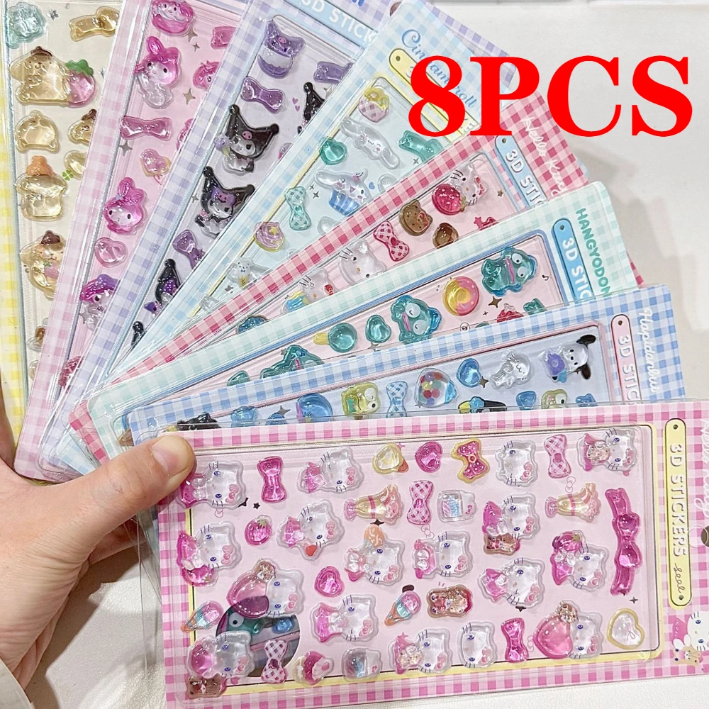 Urocze naklejki 3D Sanrio Hellokitty Kuromi Cinnamoroll Anime Przezroczyste Żelowe Kryształowe Naklejki Dekoracyjne na Telefon DIY Zabawki dla Dzieci