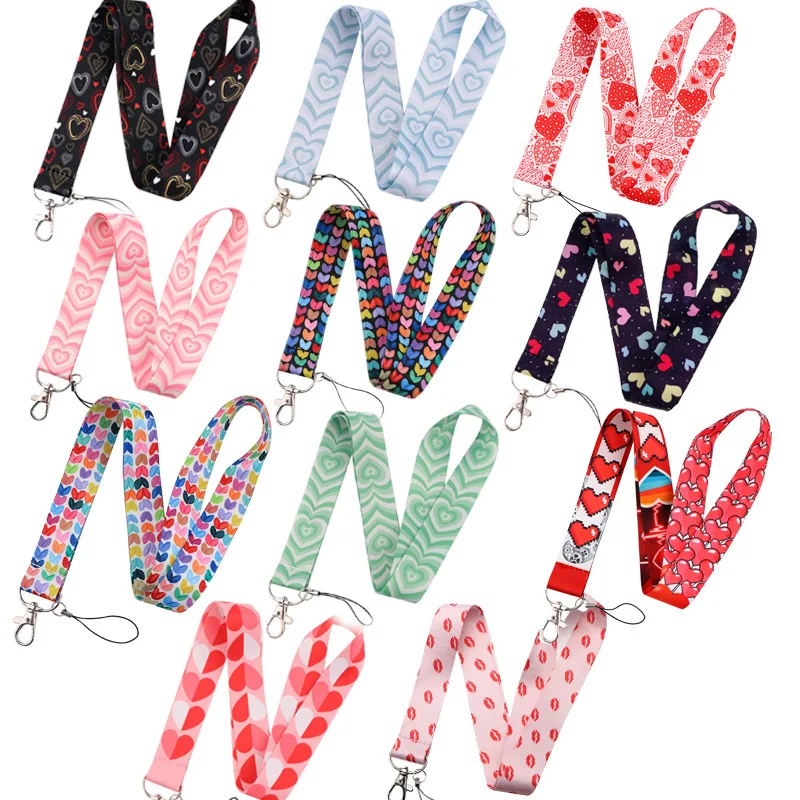 

10 pcs Colorful Heart Lanyard Neck Strap for key ID Card Cellphone Straps Badge Holder DIY Hanging Rope Neckband Accessories