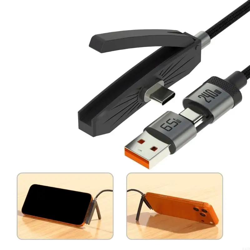 F42D 240W Fast Charging Type C & USB 65W 2 In 1 Braided Cable With Invisible Bracket For Phones Tablets Laptops Gaming
