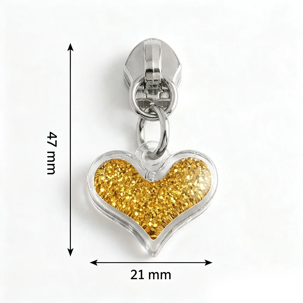 10/30/100PCS 5# Nylon Heart-Shaped Glitter Zipper Slider For Garment Bag Purse Pocket Zippers Puller Decorative Gift Accessories